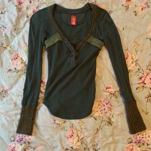 Free People Forrest Green Knit Long Sleeve Top